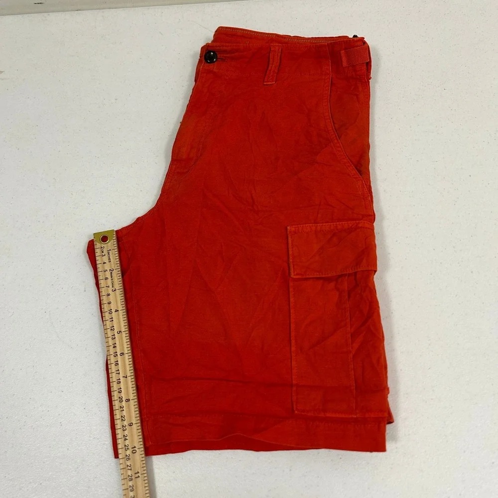 Banana Republic Mens 32 Cargo Shorts Burnt Orange Cotton Linen Utility 9 Inseam